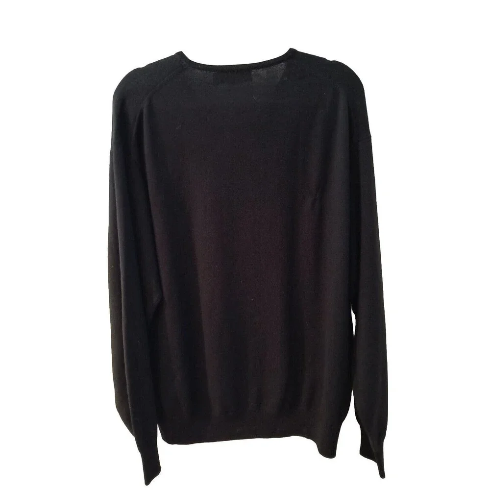 Belford 100% Extra Fine Merino Wool V-neck Long Sleeve Black Sweater Men's Sz L